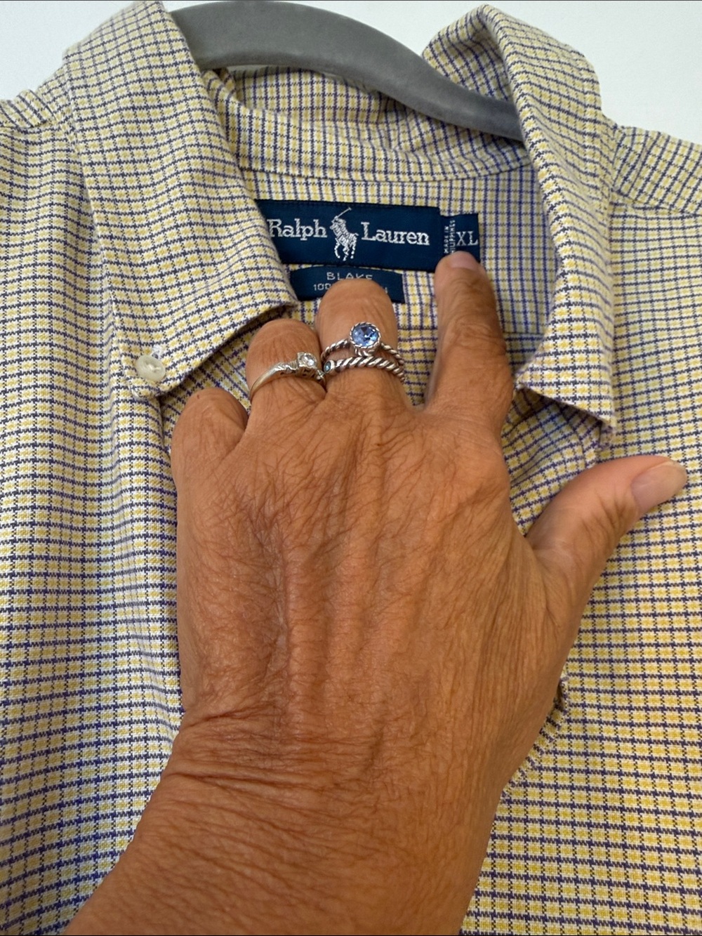 Ralph Lauren Blake XL 100% Oxford Cotton Button Down Shirt Yellow Blue Check - Picture 2 of 10